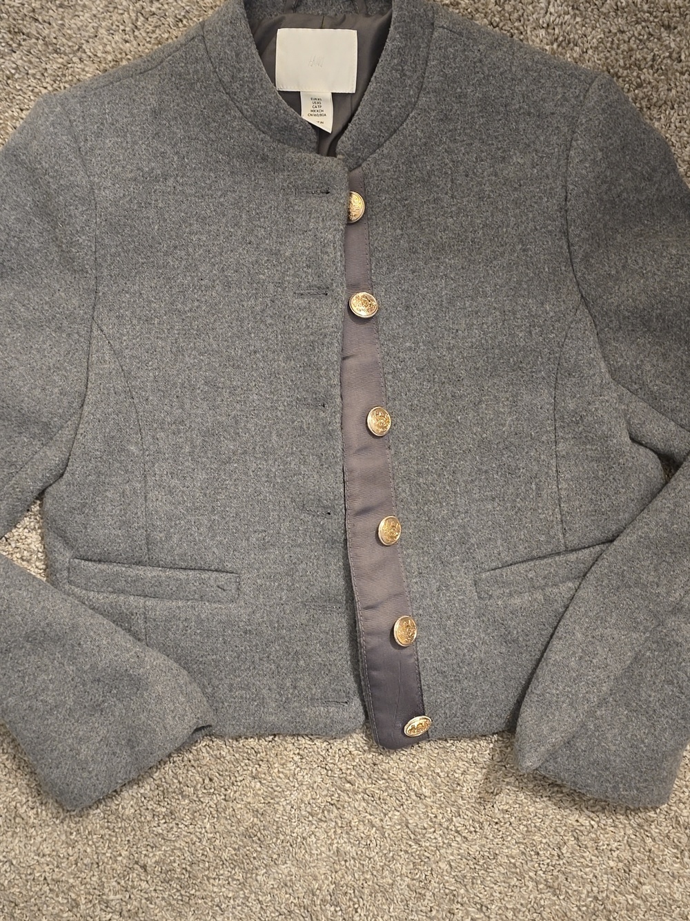H&M Gray Cropped Buttoned Blazer with Gold Buttons